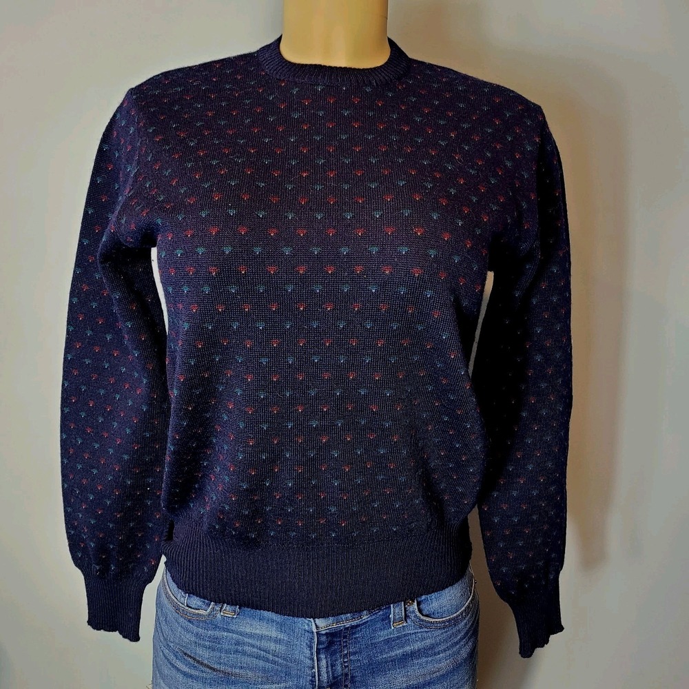 Vintage Marshall Fields Wool Womens Sweater Old Money Blue Granola Size Sz XS